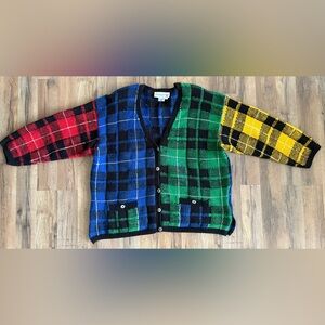 SOLD***Adrienne Vittadini Vintage Yellow,Blue and Green Plaid Cardigan Size 2